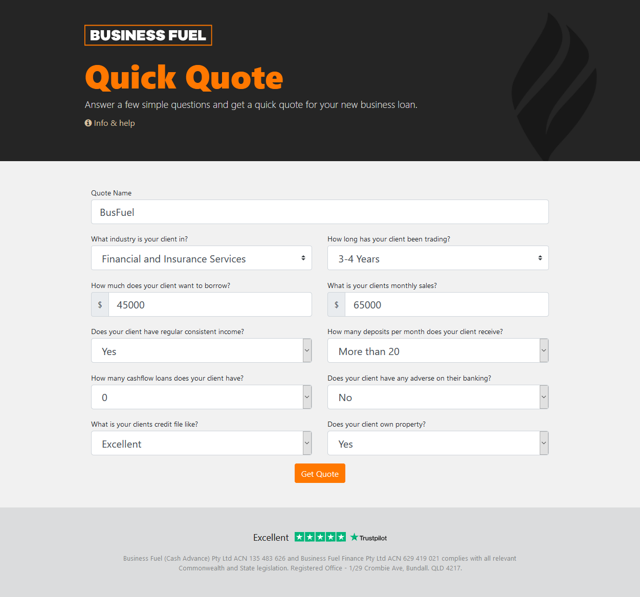 Quick Quote form