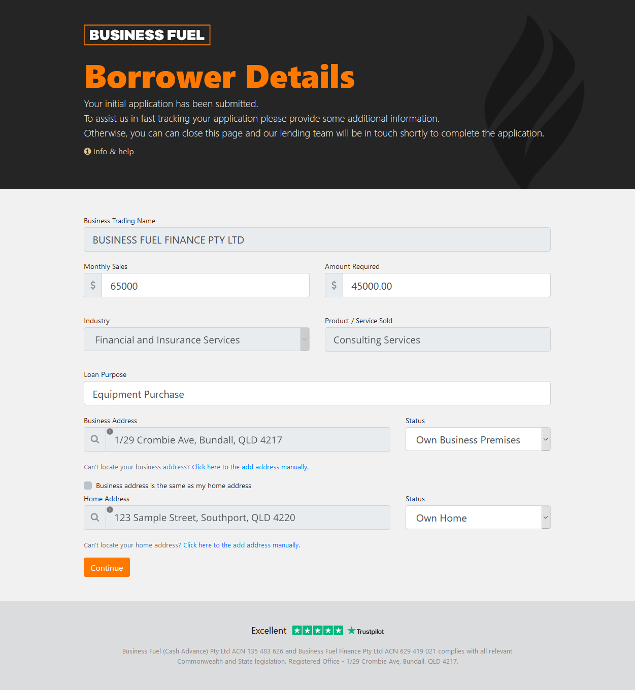 Borrower details page in a loan application