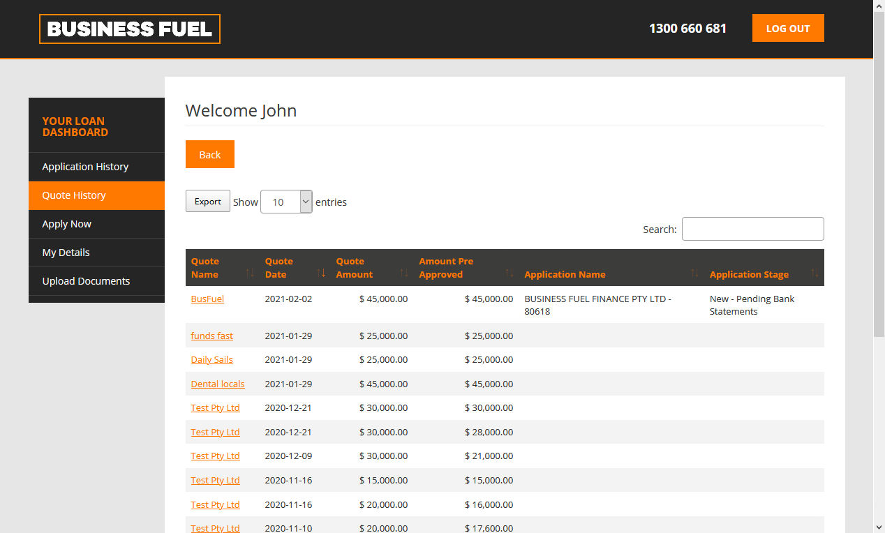 Quote history in the broker portal