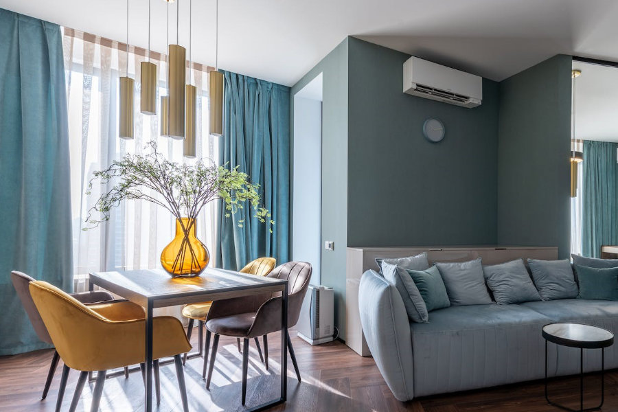 modern living room with a new air conditioning unit