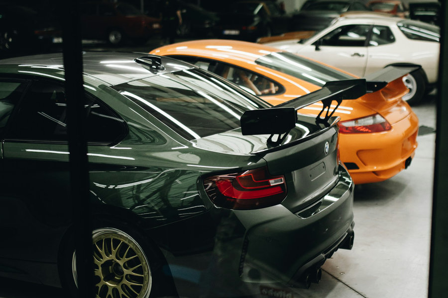 Custom cars in a tidy workshop